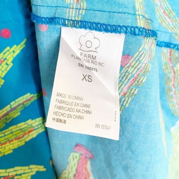 FARM RIO Tropics Tiered Midi Dress In Blue Banana Print Midi Dress Women’s Sz XS - Picture 10 of 15